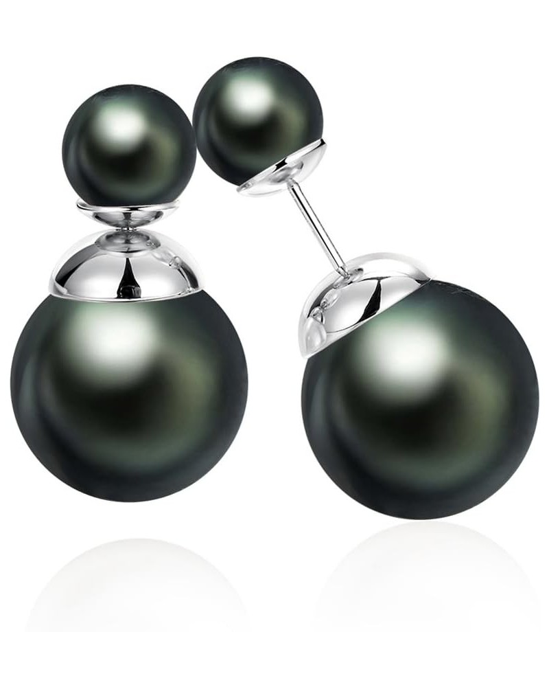 Double Sided Pearl Earrings Womens Fashion Elegant Faux Pearl Double Front Back Ball Stud Earrings black pearl-white gold $10...