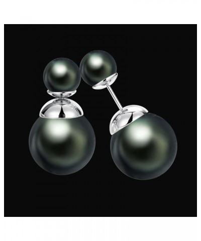 Double Sided Pearl Earrings Womens Fashion Elegant Faux Pearl Double Front Back Ball Stud Earrings black pearl-white gold $10...