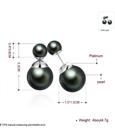 Double Sided Pearl Earrings Womens Fashion Elegant Faux Pearl Double Front Back Ball Stud Earrings black pearl-white gold $10...