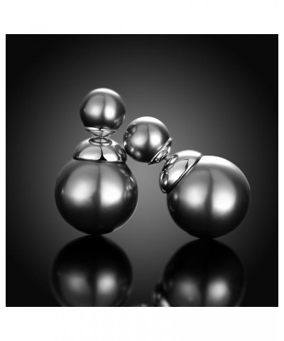 Double Sided Pearl Earrings Womens Fashion Elegant Faux Pearl Double Front Back Ball Stud Earrings black pearl-white gold $10...