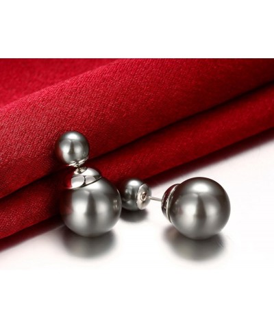 Double Sided Pearl Earrings Womens Fashion Elegant Faux Pearl Double Front Back Ball Stud Earrings black pearl-white gold $10...