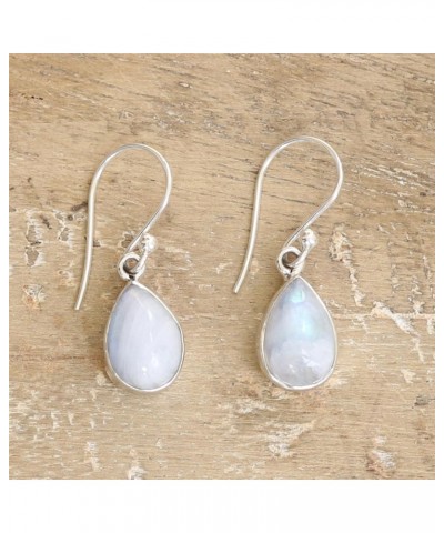 Rainbow Moonstone and .925 Sterling Silver Dangle Teardrop Earrings, Luminous Light' $20.70 Earrings