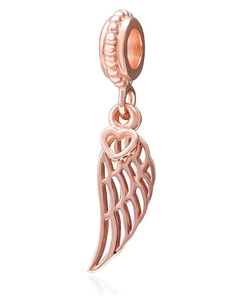 Angel Charm Wing Charm with Heart Charm 925 Sterling Silver Feather Charm Christmas Charm for Pandora Bracelet Rose Gold $11....