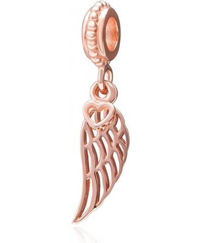 Angel Charm Wing Charm with Heart Charm 925 Sterling Silver Feather Charm Christmas Charm for Pandora Bracelet Rose Gold $11....