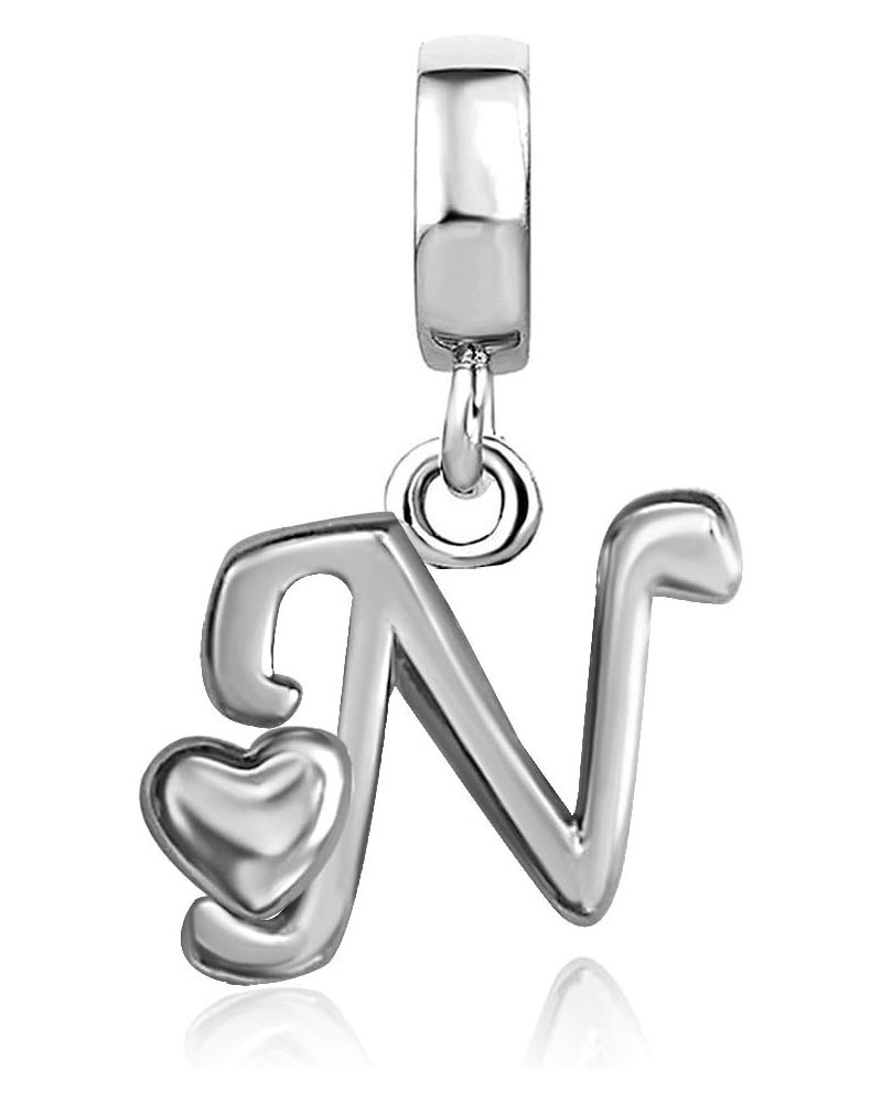 Initial A-Z Letter Charm with Heart Dangle Beads Compatible With Pandora Charms Bracelets N $7.50 Bracelets