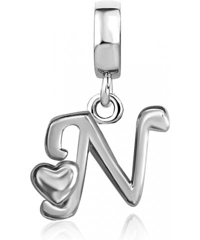 Initial A-Z Letter Charm with Heart Dangle Beads Compatible With Pandora Charms Bracelets N $7.50 Bracelets