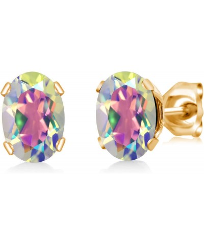 Mercury Mist Mystic Topaz Yellow Gold Plated Stud Earrings For Women (1.90 Cttw, Gemstone, Oval 7X5MM) $14.99 Earrings