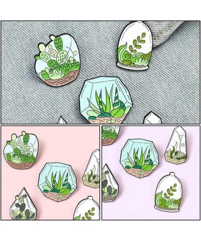 5pcs Plants Enamel Brooch Pins Sets Aloe Eucalyptus Cactus Succulent Plants Fashion Lapel Pins Decorative Clothing Badge for ...