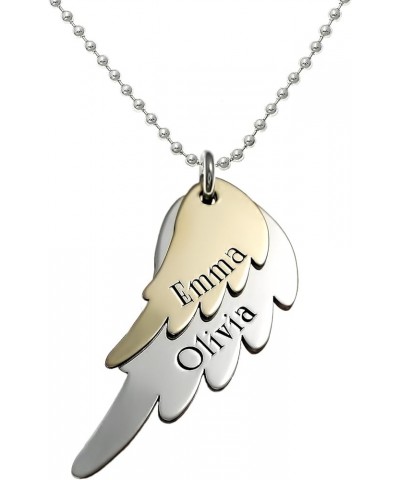 My Two Angels Personalized Mixed Tone Angel Wing Necklace with 925 silver and Gold Plated Wings. Customized with any Words or...