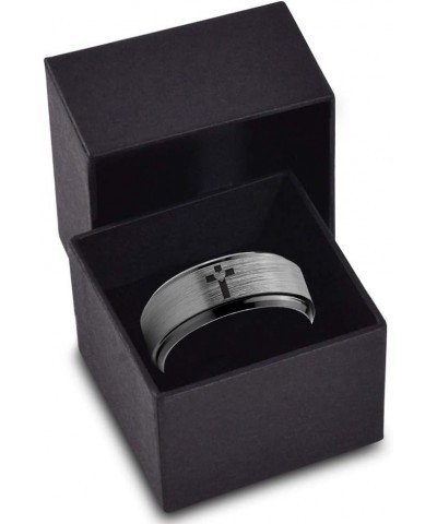 Heart Cross Christian Ring - Tungsten Band 8mm - Men - Women - 18k Rose Gold Step Bevel Edge - Yellow - Grey - Blue - Black -...