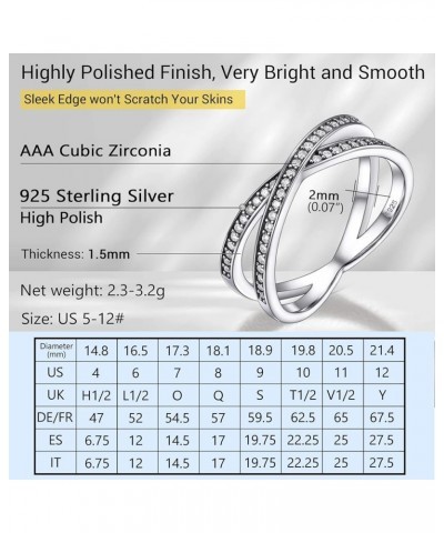 925 Sterling Silver X Cross Rings, Gorgeous Full Cubic Zirconia Ring, Silver/Black Tone, Size 5-12, Come with Gift Box 02 Sil...