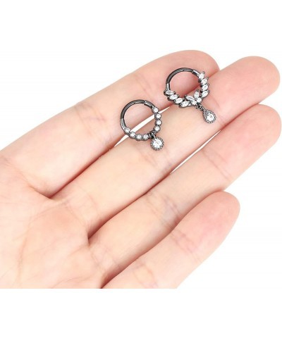 16G 2pcs Stainless Steel Dangle Charm Septum Clicker Opal CZ Helix Daith Earrings Hoop Black CZ Wing $10.05 Body Jewelry