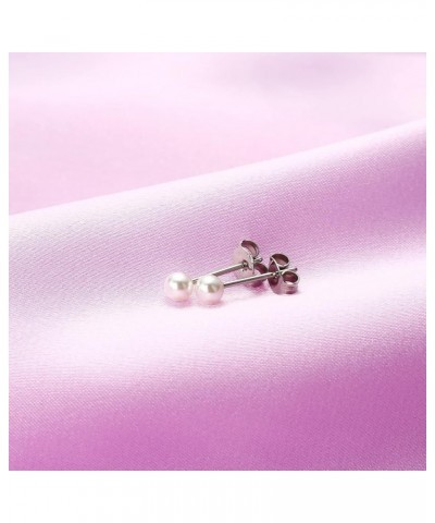 3mm 4mm 6mm 8mm White/Pink Pearl Earrings Titanium Earrings for Sensitive Ears, Fashion Ball Hypoallergenic Stud Earrings for...