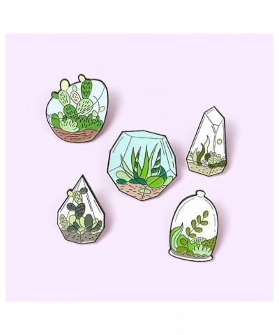 5pcs Plants Enamel Brooch Pins Sets Aloe Eucalyptus Cactus Succulent Plants Fashion Lapel Pins Decorative Clothing Badge for ...