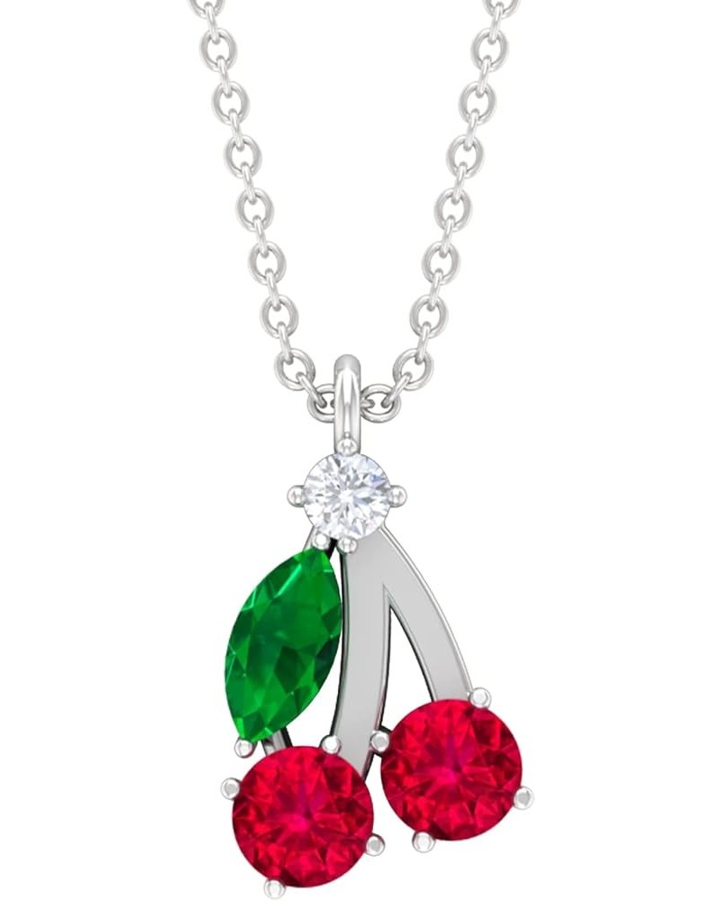 Real Ruby Fruit Pendant Necklace with Emerald and Moissanite, AAA Quality, Gemstone Jewelry for Birthday 18K White Gold $207....