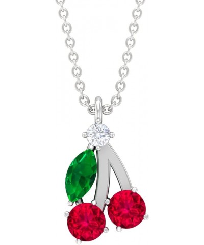 Real Ruby Fruit Pendant Necklace with Emerald and Moissanite, AAA Quality, Gemstone Jewelry for Birthday 18K White Gold $207....