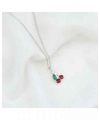 Real Ruby Fruit Pendant Necklace with Emerald and Moissanite, AAA Quality, Gemstone Jewelry for Birthday 18K White Gold $207....