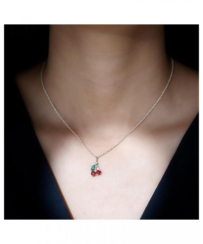 Real Ruby Fruit Pendant Necklace with Emerald and Moissanite, AAA Quality, Gemstone Jewelry for Birthday 18K White Gold $207....