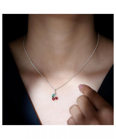 Real Ruby Fruit Pendant Necklace with Emerald and Moissanite, AAA Quality, Gemstone Jewelry for Birthday 18K White Gold $207....