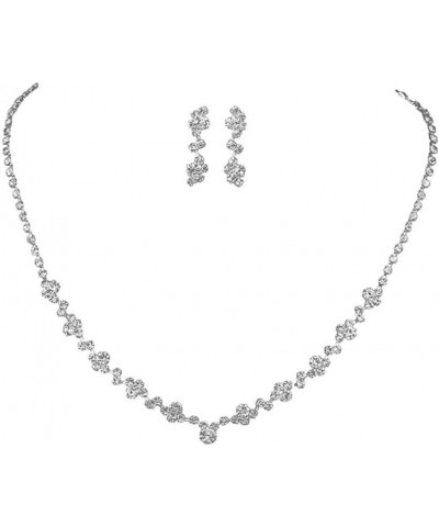 Bridal Wedding Necklace Earrings Set Silver Crystal Rhinestones Bridal Jewelry Accessories for Women and Girls Silver B $6.59...