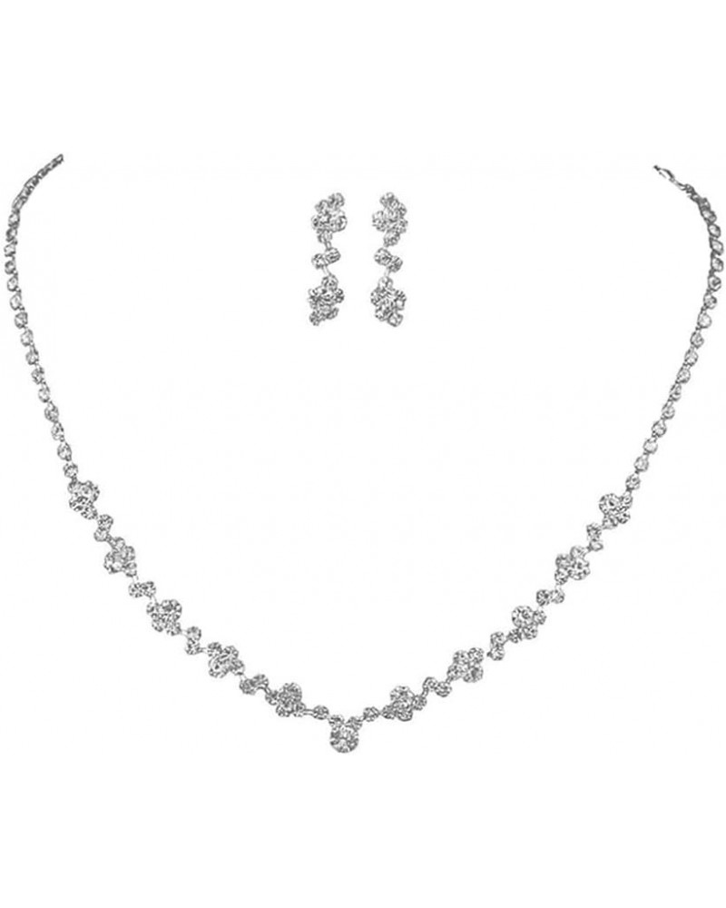 Bridal Wedding Necklace Earrings Set Silver Crystal Rhinestones Bridal Jewelry Accessories for Women and Girls Silver B $6.59...