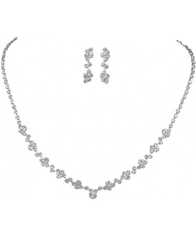 Bridal Wedding Necklace Earrings Set Silver Crystal Rhinestones Bridal Jewelry Accessories for Women and Girls Silver B $6.59...