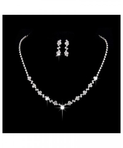 Bridal Wedding Necklace Earrings Set Silver Crystal Rhinestones Bridal Jewelry Accessories for Women and Girls Silver B $6.59...