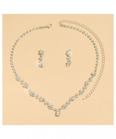 Bridal Wedding Necklace Earrings Set Silver Crystal Rhinestones Bridal Jewelry Accessories for Women and Girls Silver B $6.59...