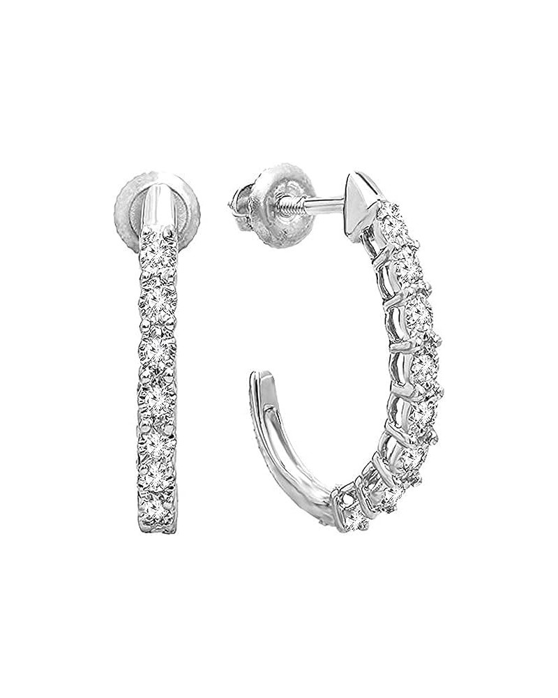 Lakshya jewel || 1.50Ct Round Diamond J Shaped Classic Hoop Earrings for Her in 925 Sterling Silver Screw Back $49.35 Earrings