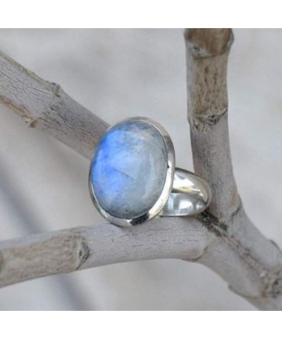 925 Sterling Silver Moonstone Ring Boho Rainbow Oval Shape Moonstone Ring Natural Moon Gemstone Solitaire Rings Jewelry Gift ...