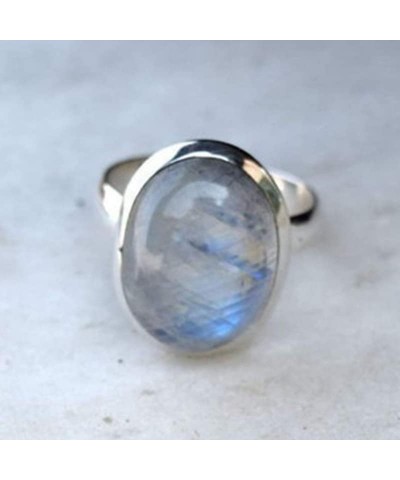 925 Sterling Silver Moonstone Ring Boho Rainbow Oval Shape Moonstone Ring Natural Moon Gemstone Solitaire Rings Jewelry Gift ...