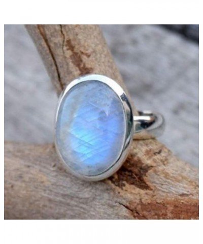 925 Sterling Silver Moonstone Ring Boho Rainbow Oval Shape Moonstone Ring Natural Moon Gemstone Solitaire Rings Jewelry Gift ...