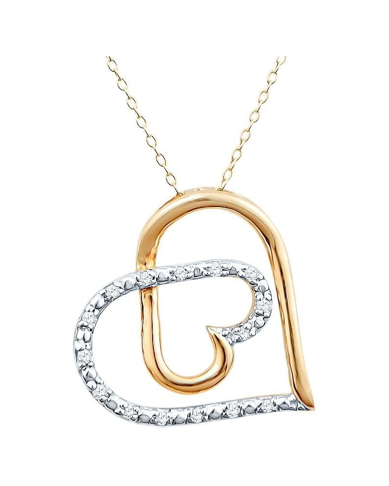 Natural Diamond Heart Pendant Necklace 14kt Yellow Gold Plated Silver 1/10 CTTW 18 Inch Cable Chain $31.86 Necklaces