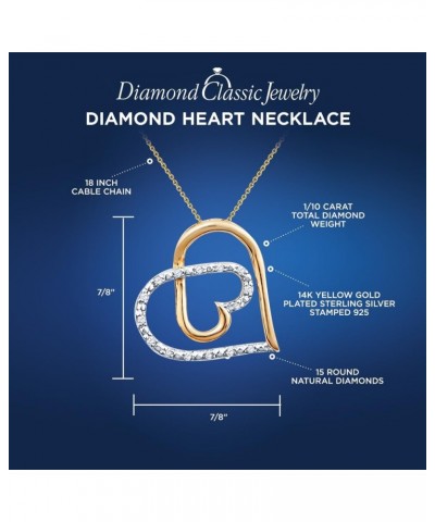 Natural Diamond Heart Pendant Necklace 14kt Yellow Gold Plated Silver 1/10 CTTW 18 Inch Cable Chain $31.86 Necklaces