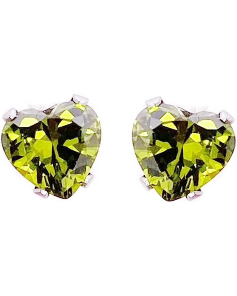 Heart Stud Earrings for Women 6mm Olive Green Color Stud Earrings Heart Green $6.23 Earrings