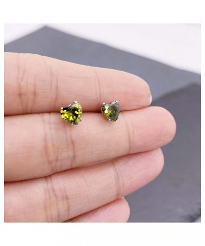 Heart Stud Earrings for Women 6mm Olive Green Color Stud Earrings Heart Green $6.23 Earrings