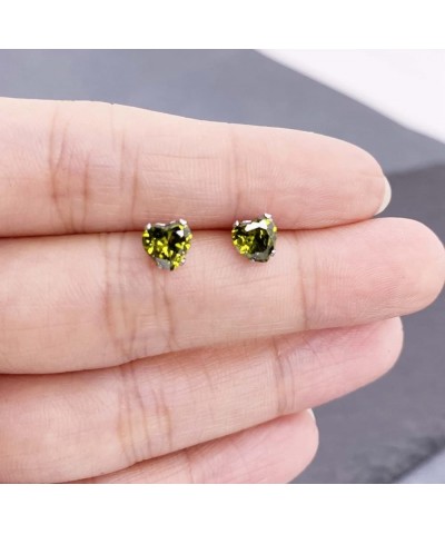 Heart Stud Earrings for Women 6mm Olive Green Color Stud Earrings Heart Green $6.23 Earrings