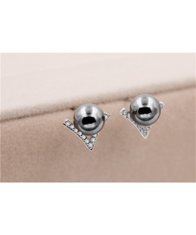 V-Shape AAA+ Synthetic Pearl Stud Earrings Silver Plated Jewelry for Women Girls ED325 Black $6.63 Earrings