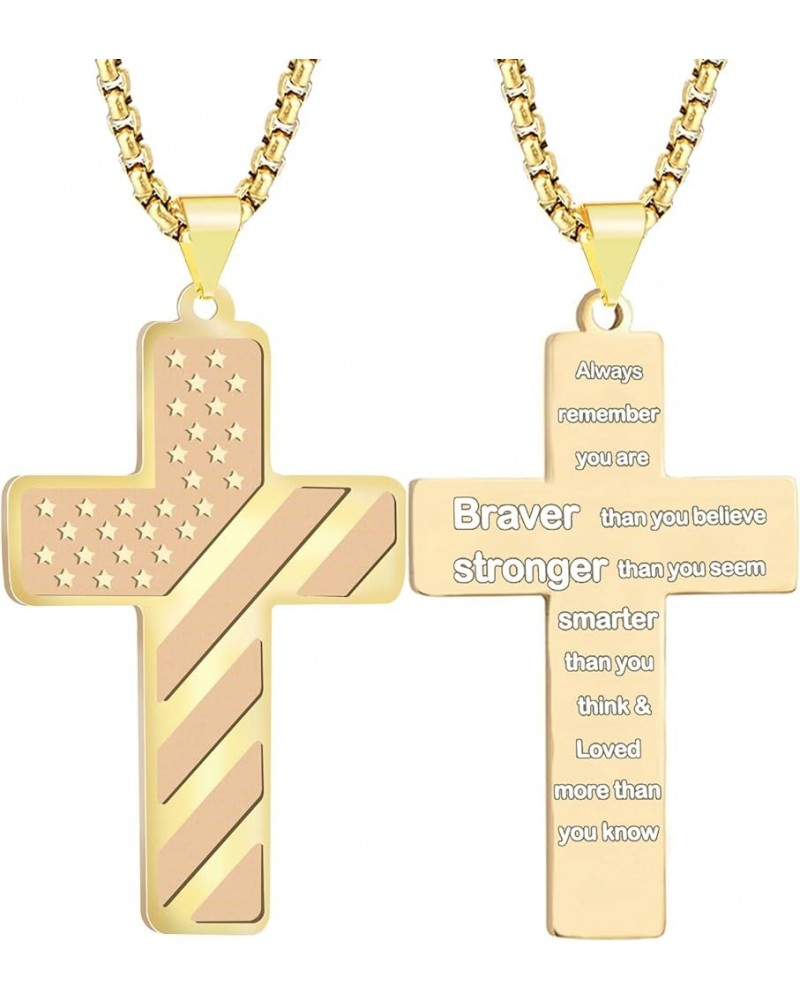 American Flag Cross Necklace for Men Boys Stainless Steel Chain 24Inches Bible Verse Lord's Prayer Pendant Country Necklaces ...