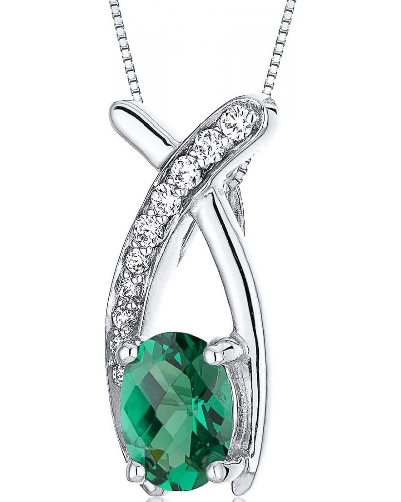 Simulated Emerald Open Infinity Pendant Necklace for Women 925 Sterling Silver, 0.75 Carat Oval Shape, with 18 inch Italian C...