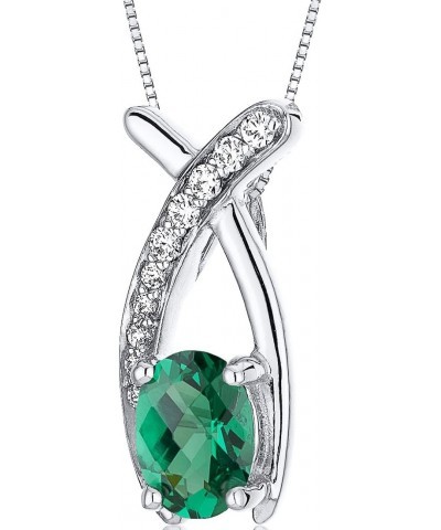 Simulated Emerald Open Infinity Pendant Necklace for Women 925 Sterling Silver, 0.75 Carat Oval Shape, with 18 inch Italian C...