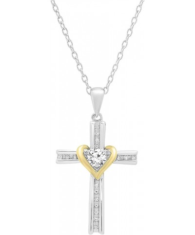 4 mm Round Gemstone & White Diamond Ladies Heart Love Cross Religious Pendant (Gold Chain Included), Available in Various Met...