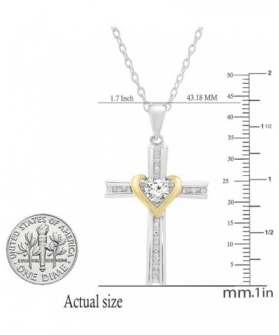 4 mm Round Gemstone & White Diamond Ladies Heart Love Cross Religious Pendant (Gold Chain Included), Available in Various Met...