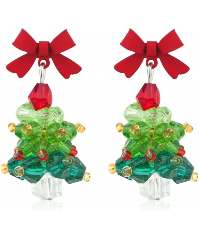 Christmas Earrings for Women Teens Christmas Bow Tree Dangle Drop Earrings Colorful Crystal Beads Shiny Zircon Star Bow Chris...