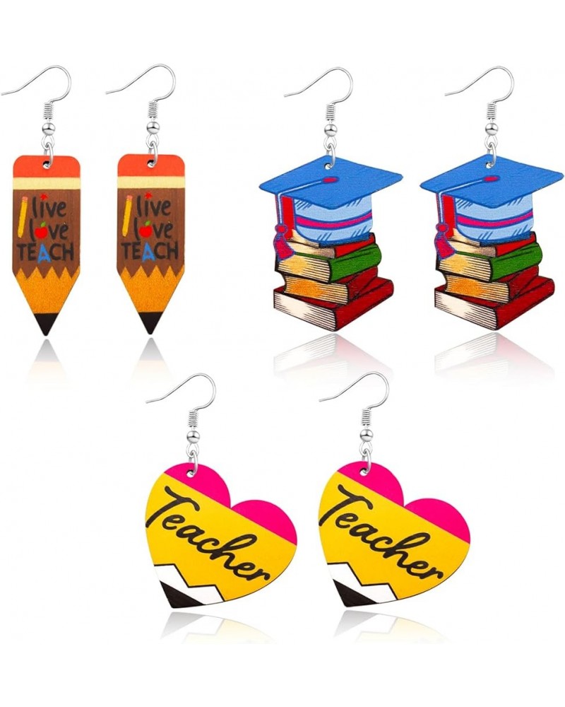 Cute Teacher Earrings Colorful Pencil Apple Book Earrings Teachers Wooden Dangle Earrings First Day of School Gifts Fun Earri...