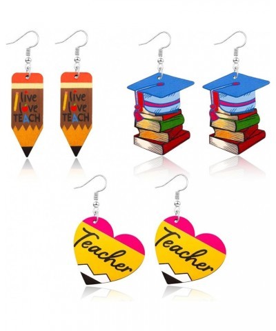 Cute Teacher Earrings Colorful Pencil Apple Book Earrings Teachers Wooden Dangle Earrings First Day of School Gifts Fun Earri...