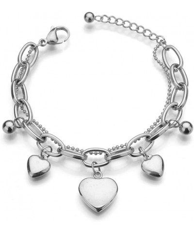 316L Stainless Steel Love Heart Charm Bracelet for Women Teen Girls Romantic Gift Silver/Rose/18k Gold Plated OT Clasp Bracel...