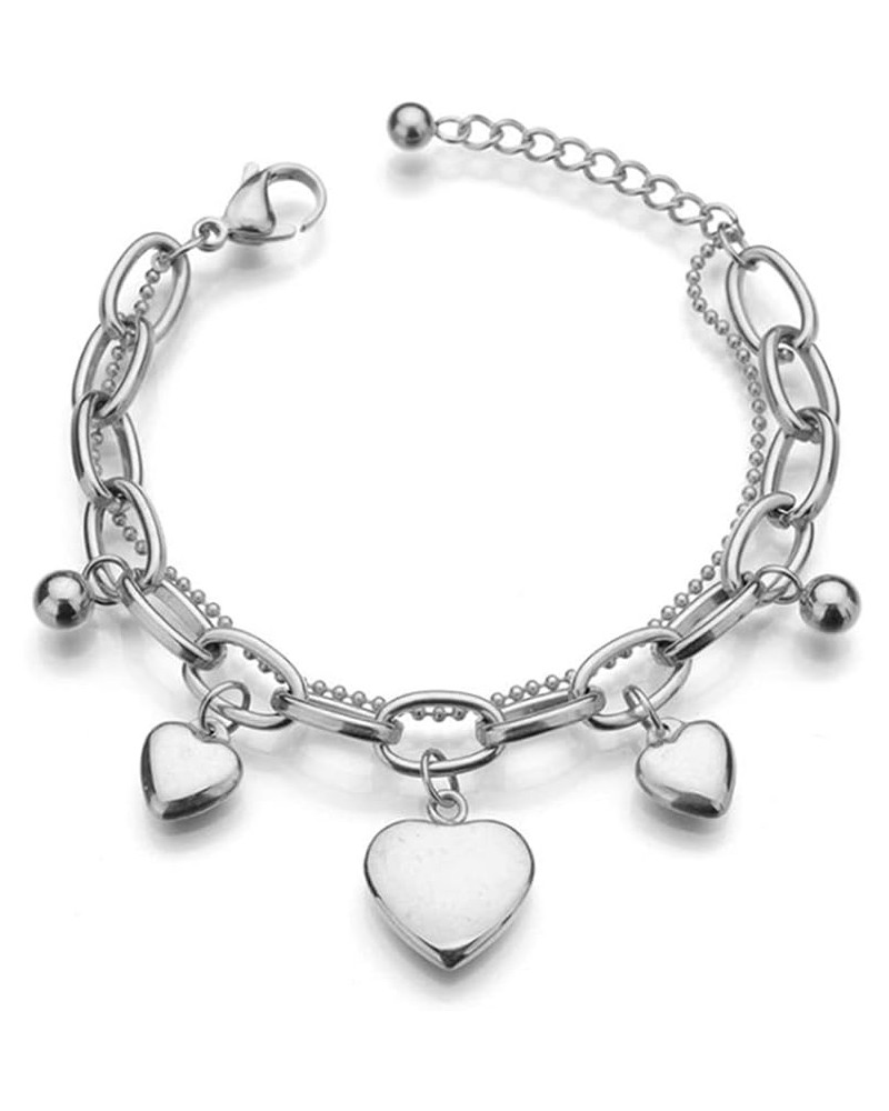 316L Stainless Steel Love Heart Charm Bracelet for Women Teen Girls Romantic Gift Silver/Rose/18k Gold Plated OT Clasp Bracel...