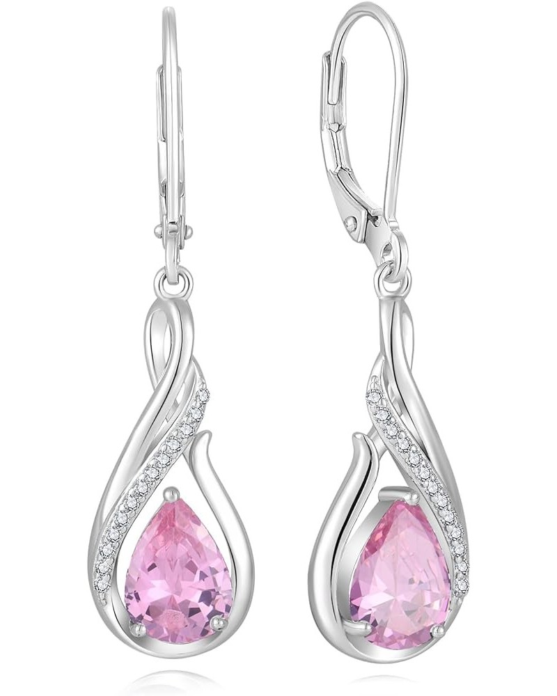 Dangle Drop Infinity Earrings 925 Sterling Silver Leverback Earrings Teardrop Birthstone Jewelry Gifts for Women Pink $35.70 ...