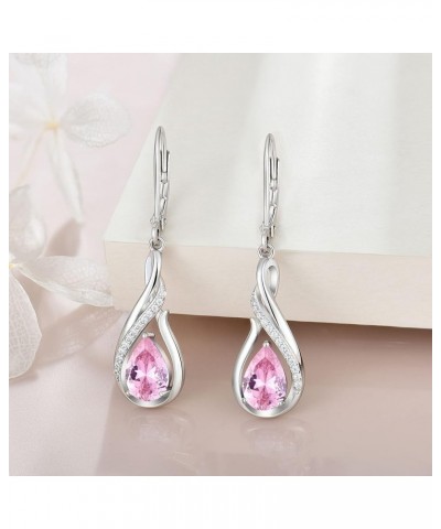 Dangle Drop Infinity Earrings 925 Sterling Silver Leverback Earrings Teardrop Birthstone Jewelry Gifts for Women Pink $35.70 ...